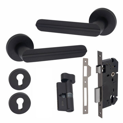 1 Pair Modern Lima Euro Lock Internal Door Handles, 70mm Key ...