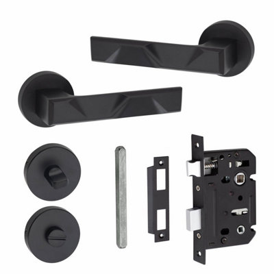 1 Pair Modern Nova Design Matt Black Premium Bathroom Door Handles ...