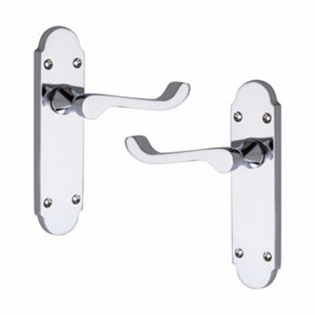 1 Pair of Epsom Design Victorian Scroll Handle on Shaped Backplate Door Lever Latch Premium Door Handle Polished Chrome