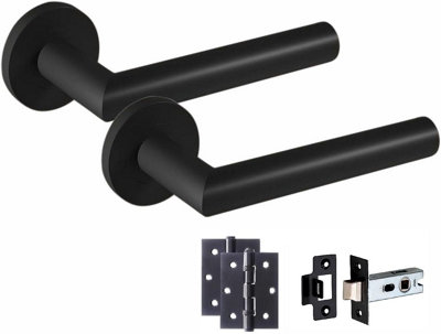 1 Pair of Mitred Design Door Handle On Round Rose Latch Door Handles 2.5" Latch,Ball Bearing Hinges Matt Black Finish