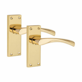 1 Pair of Victorian Scroll Astrid Handle  Latch Door Handles  Gold Polished Brass with 120mm x 40mm Backplate - Golden Grace