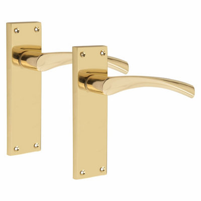 1 Pair of Victorian Scroll Astrid Handle  Latch Door Handles  Gold Polished Brass with 150mm x 40mm Backplate - Golden Grace