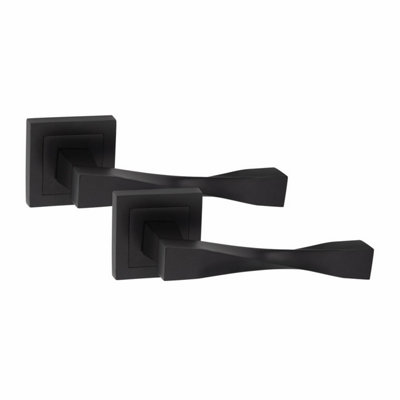 1 Pair Straight Astrid Design Door Handles Square Rose Matt Black Finish