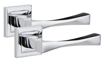 1 Pair Straight Astrid Design Door Handles Square Rose Polished Chrome Finish