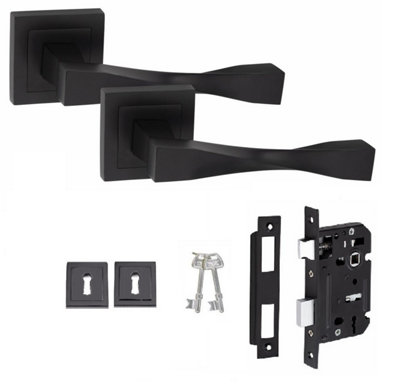 1 Pair Straight Astrid Design Matt Black Key Lock Set with 2.5" 3 Lever Lock and Keyhole Escucheon