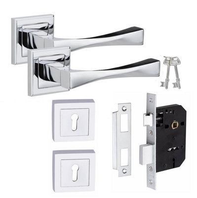 1 Pair Straight Astrid Design Polished Chrome Key Lock Set  2.5" 3 Lever Lock and Keyhole