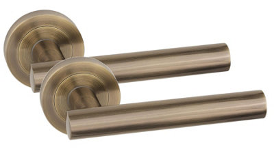 1 Pair Straight T-Bar Design Door Handles Antique Brass Finish - Golden Grace