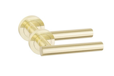 1 Pair Straight T-Bar Design Door Handles Satin Brass Finish - Golden Grace