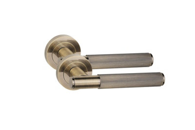 1 Pair Straight T-Bar Linear Door Handles Antique Brass Finish - Golden Grace