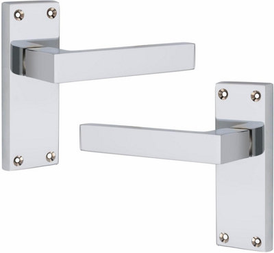 1 Pair Victorian Straight Delta Handle Latch Door Handles, Silver Polished Chrome, 120mm x 40mm Backplate - Golden Grace