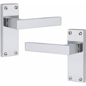 1 Pair Victorian Straight Delta Handle Latch Door Handles, Silver Polished Chrome, 120mm x 40mm Backplate - Golden Grace