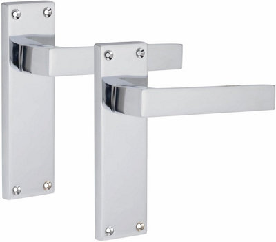 1 Pair Victorian Straight Delta Handle Latch Door Handles, Silver Polished Chrome, 150mm x 40mm Backplate - Golden Grace