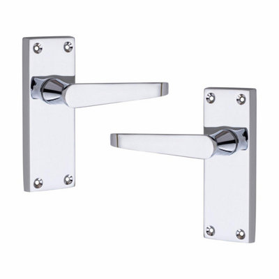 1 Pair Victorian Straight Lever Latch Handles Polished Chrome Finish 120mm x 40mm - Golden Grace