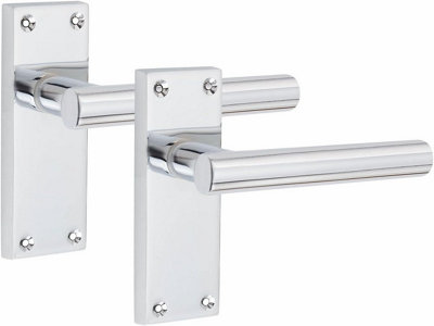 1 Pair Victorian Straight T-Bar Handle Latch Door Handles, Silver Polished Chrome, 120mm x 40mm Backplate - Golden Grace