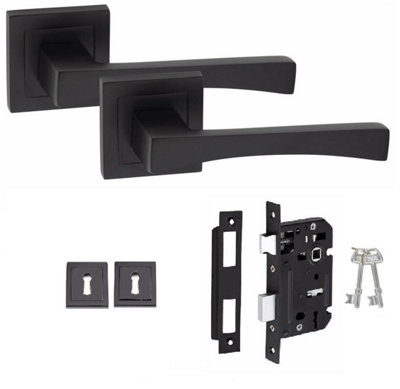 1 Pair Wave Design Matt Black Key Lock Set with 2.5