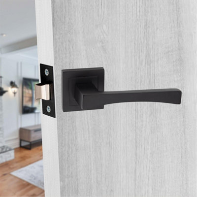 1 Pair Wave Design Matt Black Key Lock Set with 2.5" 3 Lever Lock and Keyhole Escucheon
