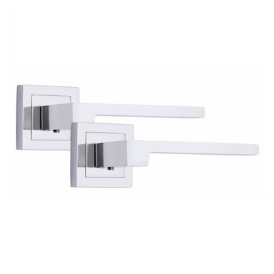 1 Pair Zeta Design Door Handles Square Rose Polished Chrome Finish