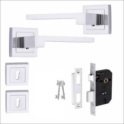 1 Pair Zeta Design Polished Chrome Key Lock Set with 2.5" 3 Lever Lock and Keyhole Escucheon
