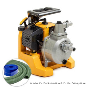 1" Petrol Water Pump Wolf 2-Stroke, 52cc, Self-Priming with 2 x 10m Hoses