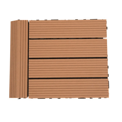 1 Piece - DEKCO 1 Composite Wood Plastic Teak Decking Interlocking Straight Edging Tile with Woodgrain Effect 30cm x 7cm