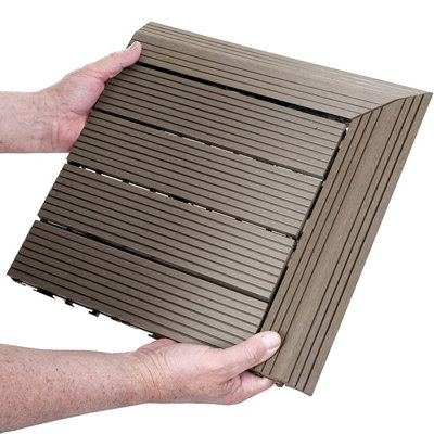 1 Piece - DEKCO Composite Wood Plastic Brown Decking Interlocking Left Edging Tile with Woodgrain Effect 37cm x 7cm