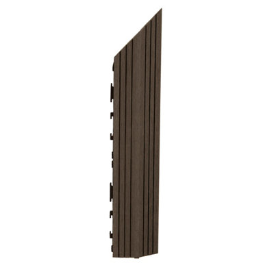 1 Piece - DEKCO Composite Wood Plastic Brown Decking Interlocking Right Edging Tile with Woodgrain Effect 37cm x 7cm