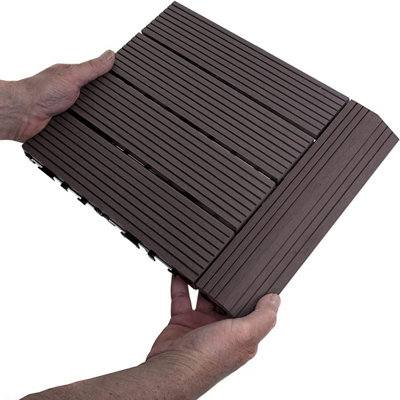 1 Piece - DEKCO Composite Wood Plastic Brown Decking Interlocking Straight Edging Tile with Woodgrain Effect 30cm x 7cm