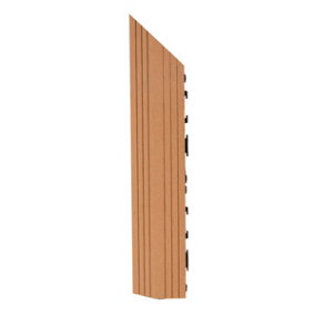 1 Piece - DEKCO Composite Wood Plastic Teak Decking Interlocking Left Edging Tile with Woodgrain Effect 37cm x 7cm