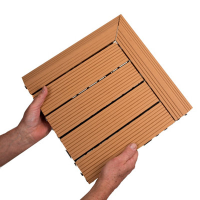 1 Piece - DEKCO Composite Wood Plastic Teak Decking Interlocking Left Edging Tile with Woodgrain Effect 37cm x 7cm