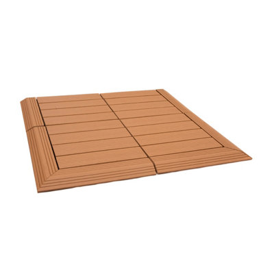 1 Piece - DEKCO Composite Wood Plastic Teak Decking Interlocking Right Edging Tile with Woodgrain Effect 37cm x 7cm - 3