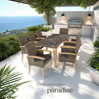 1 Polyrattan Garden Table Terrace Porcelain Stoneware Tabletop Dining ...