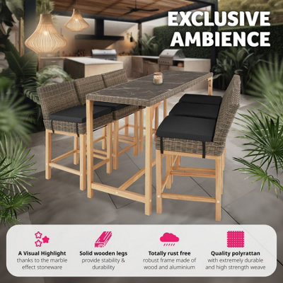 1 Polyrattan Garden Table Terrace Porcelain Stoneware Tabletop Dining ...