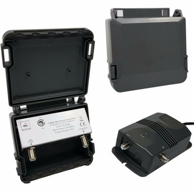 1 Port Outdoor Masthead Aerial Amplifier & PSU F Type Signal Splitter