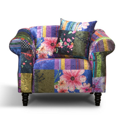 1 Seater Sofa Chair in Multicolour Fabric Patchwork