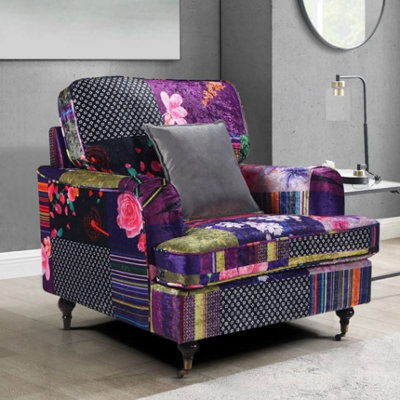 1 Seater Sofa Chair in Patchwork Multicolour Fabric