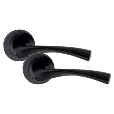 1 Set Astrid Design Key Lock Door Handles Matt Black Finish on Round ...