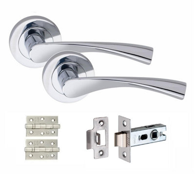 1 Set Astrid Door Handles Set Ball Bearing Hinges and Latches Polished Chrome Finish