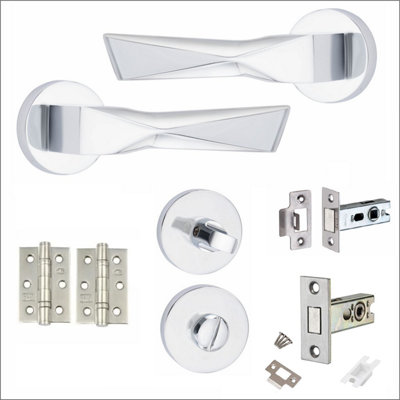 1 Set Aura Design Bathroom Complete Door Handle Set Polished Chrome Finish