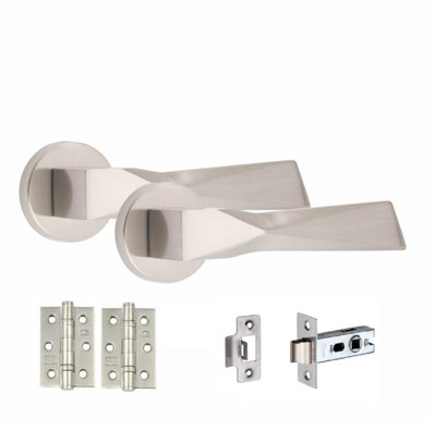 1 Set Aura Design Door HandlesInternal Sets With Latch and BB HInges Round Rose Satin Nickel Finish