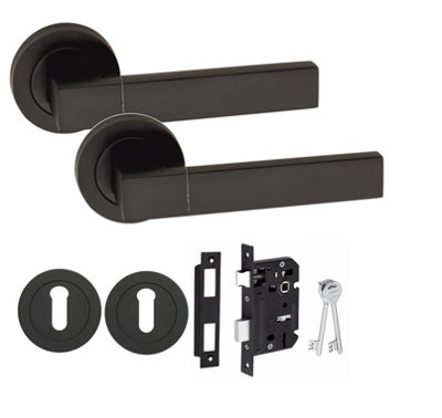 1 Set Capri Design Door Handles Matt Black Finish with 64mm 3 Lever ...
