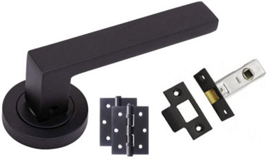 1 Set Delta Design Door Handle On Round Rose Latch Door Handles Internal Pack 2.5" Latch & 1 Pair of 3" Ball Bearing Hinges - GG