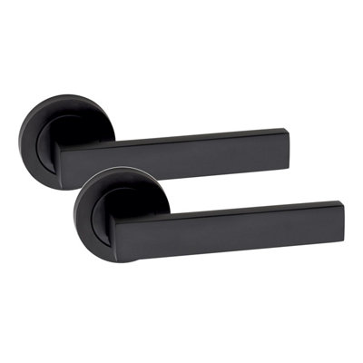 1 Set Delta Design Door Handle On Round Rose Latch Door Handles with 2.5" Tubular Latch Matt Black Finish - GG