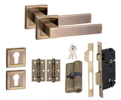 1 Set Delta Design Square Rose Euro Lock Door Handle Set 70mm Barrell ...