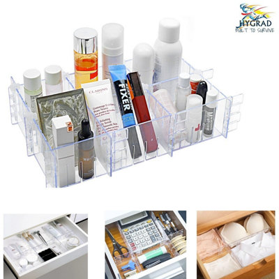 1 Set DIY Adjustable Drawer Dividers 10PCS Household Storage Organizers for Kitchen, Office, Bedroom, Bathroom Transparent Plastic
