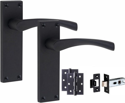 1 Set Door Handles Packs Internal Set Victorian Scroll Astrid Design Matt Black Finish 150mm Backplate with Latches and Hinges