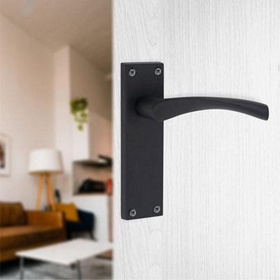 1 Set Door Handles Packs Internal Set Victorian Scroll Astrid Design Matt Black Finish 150mm Backplate with Latches and Hinges