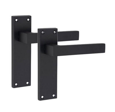 1 Set Door Handles Packs Internal Set Victorian Straight Delta Design Matt Black Finish 150mm Backplate with Latches and Hinges