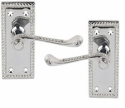 1 Set Georgian Door Handles Polished Chrome Finish with 2.5" Tubular Latch and 1 Pair of 3" Hinges 107 x 48mm - Golden Grace