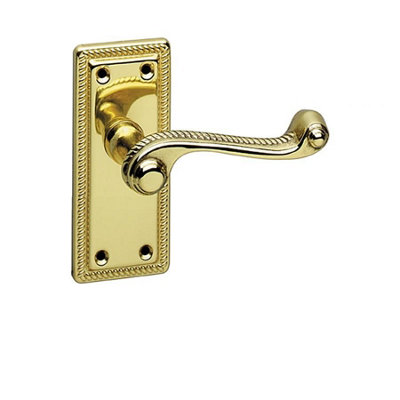 1 Set Georgian Internal Door Handles Polished Brass Finish with 2.5" Tubular Latch & 1 Pair of 3" Hinges 107 x 48mm - Golden Grace