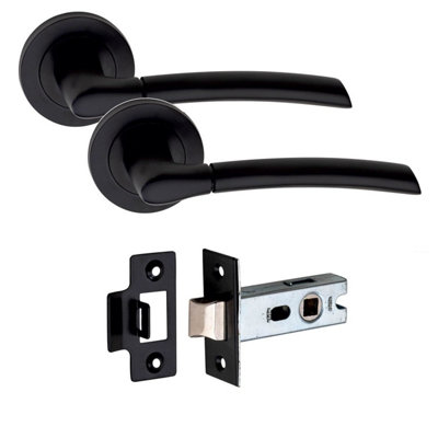 1 Set Indiana Design Door Handle On Round Rose Latch Door Handles with 2.5" Tubular Latch Matt Black Finish - GG
